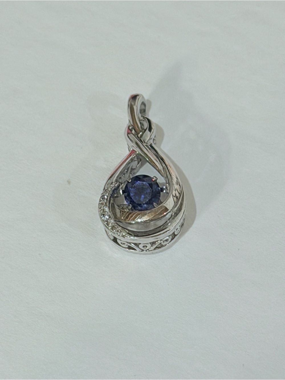 Silver Teardrop Pendant with Blue Center Stone